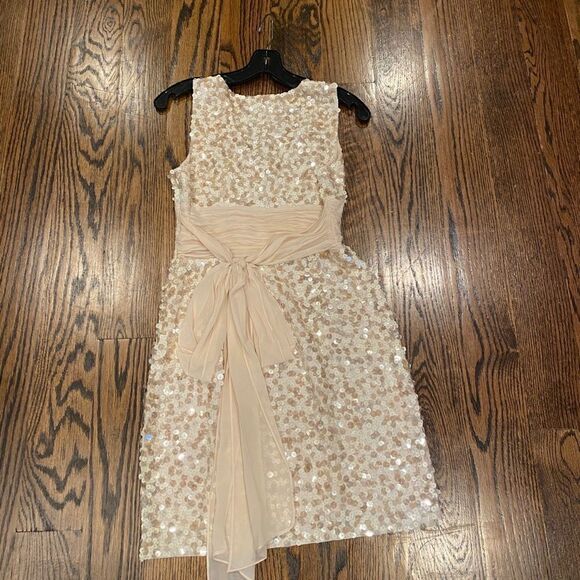 Tan BCBGMAXAZRIA sequin dress Bow in back - Picture 5 of 8